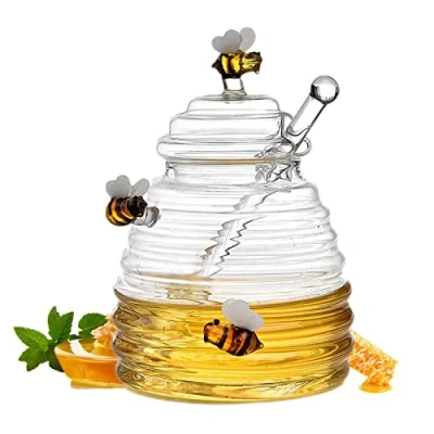 Imagen de miel vidrio transparente, dispensador miel, con recipiente para y cuchara vaso transparente tapa, el hogar
