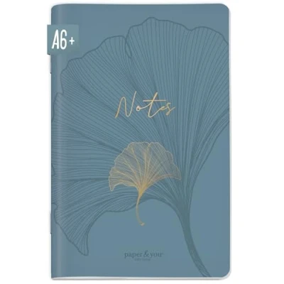 Imagen de paper&amp;you® cuaderno A6+ punteado &quot;Blue Ginkgo&quot; con 64 páginas, pequeño, mini Bullet Journal, sostenible y respetuoso el medio ambiente