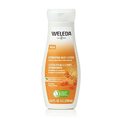 Imagen de WELEDA Loción corporal orgánica rica en espino amarillo, revitalizante, proporciona una hidratación intensa durante hasta 48 horas para un cuidado rápido de la piel seca (1 x 200 ml)