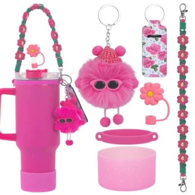 Imagen de Kellegour Juego de Accesorios para Stanley Cup,Tapas Pajitas Cup,Stanley Cup Traje 40oz(Rosa)