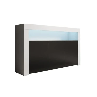 Imagen de MB Muebles Bonitos Aparador Mueble TV con LED Armario para Salón Comedor Moderno 3 Puertas Ancho 155 x Alto 91,5 Profundo 37cm Color Blanco y Negro Acabado Mate Modelo Aker