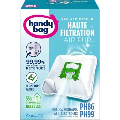 Imagen de Melitta Handy Bag PH86/PH96 4 bolsas para aspiradoras Philips, Electrolux, AEG y Tornado, Progress, Standard Zanussi, cierre hermético, filtro antialérgeno, de motor