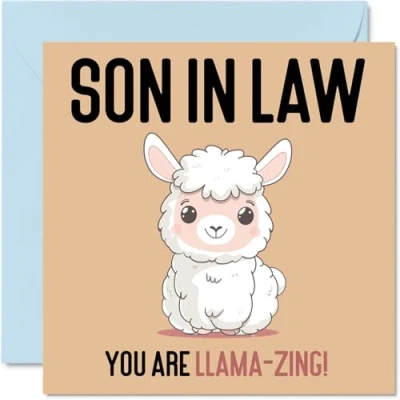 Imagen de tarjetas de cumpleaños para yerno Llama Zing Divertida tarjeta feliz mamá suegro, regalos hijo, felicitación broma 145 mm x