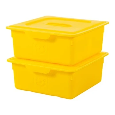 Imagen de Iris Ohyama, Caja de almacenamiento plástico para niños, Lote 2, 10 L, sin BPA KDL 330 Amarillo, Apilable, Clips cierre A33 x F31,5 A13,5 cm