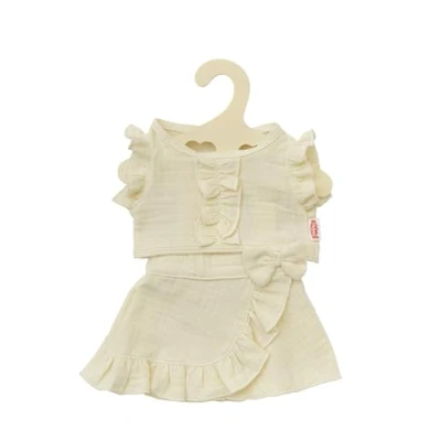 Imagen de Heless 1422 Ropa algodón 100% orgánico, Conjunto de 2 Piezas con Falda y Top Volantes Crudo para muñecas Peluches 28 a 35 cm, Color Beige (1422)