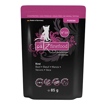 Imagen de catz finefood Purrrr Pienso para Gatos monoproteína húmedo N 119, sensibles a la nutrición, 70% de Carne, 16 Bolsas 85 g
