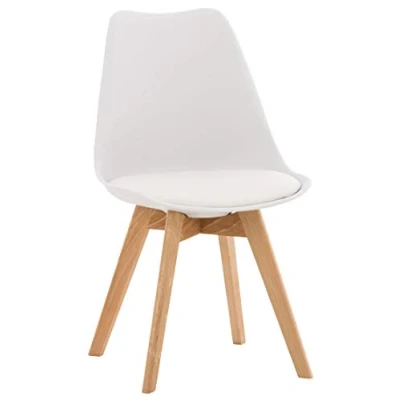 Imagen de CLP Silla de Comedor Linares En Tela, Terciopelo o Polipropileno &amp; Cojín Simil Cuero I Salón Nórdica con Base Madera I, Color:Blanco, Material Base:Plastico