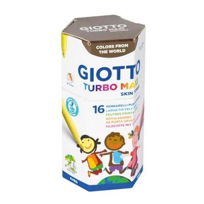 Imagen de GIOTTO Turbo Maxi, Rotuladores Skin Tones Súper Lavables, Punta 5mm, Bote de Cartón 100% Reciclado, 2x8 Colores Surtidos, 16 unidades