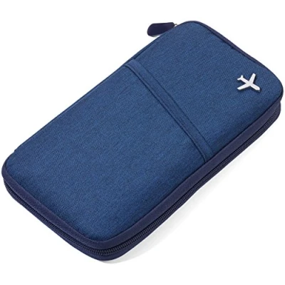 Imagen de TROIKA Safe Flight TRV20/DB Estuche para Documentos de Viaje (con Protector Pantalla Chips RFID), Cremallera, 12 Compartimentos Interiores, trabilla bolígrafo, poliéster, Azul