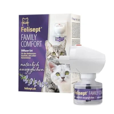 Imagen de Felisept Family Comfort Agente Relajante En El Hogar Multigato Set De Repuesto Y Difusor 45ml Con Hierba Gatera Natural sin Feromonas para gatos Libera Las Tensiones Los Hogares Multigatos