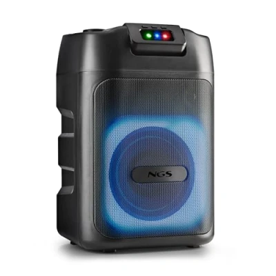 Imagen de NGS Wild Club Altavoz Portátil Bluetooth 5.2 con 80W de Potencia TWS Luces Láser Doble Entrada Micrófono Puerto USB/AUX/TF Batería Recargable 5400mAh Karaoke Sonido LED RGB