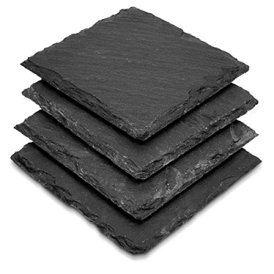 Imagen de Navaris Pack de 4 Posavasos Pizarra Set apoya Vasos esquisto 10 x 10CM Portavasos Mesa y Bar Originales Decorativos
