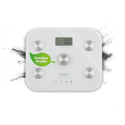 Imagen de CASO BodyEnergy Fit báscula de baño sin batería, alta capacidad carga hasta 150 kg en incrementos 0,1 kg, 4 perfiles almacenables, análisis corporal (BIA) con medición exacta