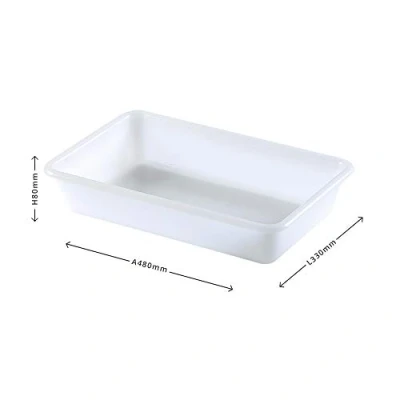 Imagen de COM FORT HOUSE Bandeja de Plástico Barreño Rectangular Almacenamiento Color Blanco Tamaño 4: 480x330x80 Pack 6 Unidades