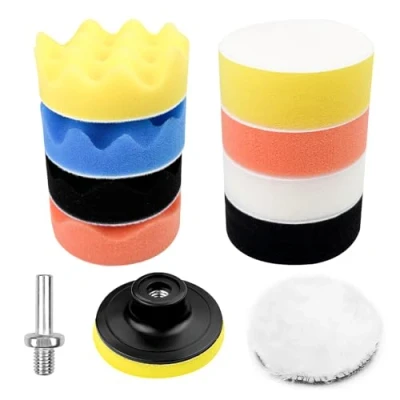Imagen de Newpop 11 Piezas Esponja Pulir Coche, Esponjas de Pulido Taladro 3 Pulgadas, Almohadillas con Adaptador, Almohadilla Lana para y Encerado Automóviles