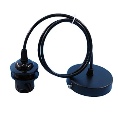 Imagen de Soporte de Techo Lámpara E27, Techo, Colgante Vintage Retro Lámparas Soporte, con Cable Ajustable 1m, para Bar, Cafetería, Tienda Ropa, Hogar, Hotel(Negro)