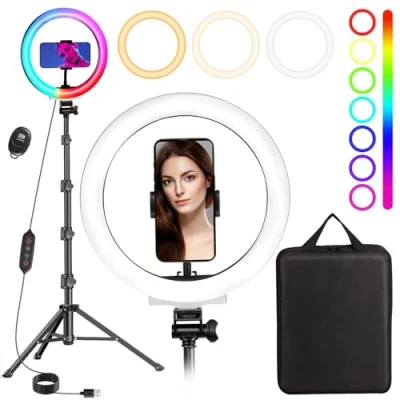 Imagen de Aro de Luz con Trípode Alto Total 180cm, MICCYE 10&#039;&#039; Ring Light RGB Anillo LED para Movil Live Selfie Vlog Video
