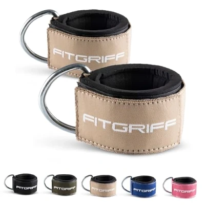 Imagen de Fitgriff® Tobilleras Poleas Gym V2 (2 Piezas) Correas Tobillo Gimnasio para Patadas Gluteos, Fitness Accesorios de Ejercicio (Sand)