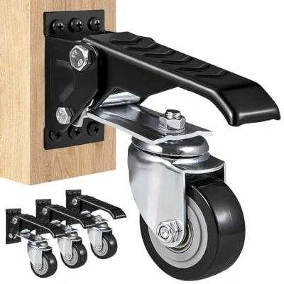 Imagen de VEVOR Juego de 4 Ruedas para Banco Trabajo Giratorias Industriales 63,5mm Capacidad Carga 74,8 kg Retráctiles Laterales Ajustables 360 con Freno Pie Equipos Mesas