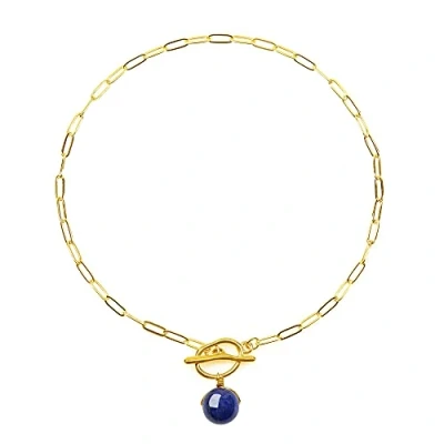 Imagen de COAI Collar Eslabón de Acero Inoxidable con Colgante Perla Esfera Lapislázuli Piedra Natural