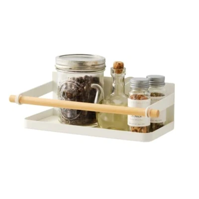 Imagen de YAMAZAKI Storage Caddy Home Estante magnético de acero y madera para especias, tamaño único, color blanco