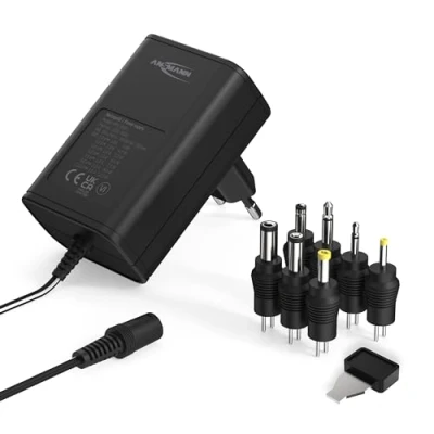 Imagen de ANSMANN Cargador universal APS 1000 para aparatos electrónicos Potencia de 3 a 12V 12W Con 7 conectores recambio Fuente alimentación
