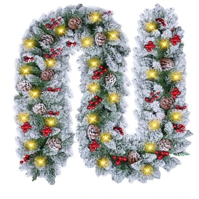Imagen de guirnalda navideña con iluminación, 30 ledes, 2,7 m, de abeto iluminación flores, bolas decoración ratán para escaleras, interior y exterior