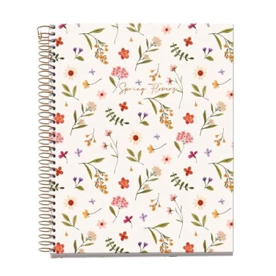 Imagen de Miquelrius Notebook A5 (148 x 210 mm), Cuadrícula 5 mm, 100 Hojas de 70 g/m², Cubierta cartón color crema, 4 Franjas color, Espiral cobre, Colección Spring Flowers, Flores
