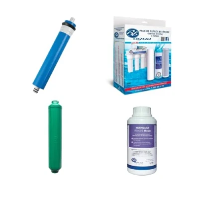 Imagen de Membrana 50 GPD + Pack 3 Filtro ósmosis Postfiltro Remineralizante Higienizador. compuesto por 1 de Sedimentos, Carbón GAC y Block. Bbagua.