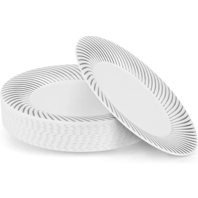 Imagen de MATANA 20 Platos Premium de Plástico Duro Blanco con Borde Plateado, 25cm Resistentes, Elegantes y Reutilizables Bodas, Cumpleaños, Navidad, Barbacoas, Fiestas