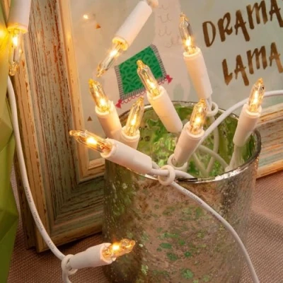 Imagen de Hellum luces de hadas interior alimentado, mini 10 bombillas claras cálidas, iluminado 1,35m, cable blanco con enchufe