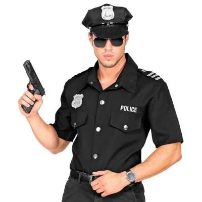 Imagen de Widmann 09061 Camiseta de Policía para Adultos, Hombre, Negro, S/M , color/modelo surtido