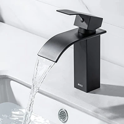 Imagen de ONECE Grifo Lavabo Cascada Negro, de Monomando Grifos Mezclador Baño Acero Inoxidable 304, Diseño Elegante, Función Frío y Caliente, Válvula Cerámica