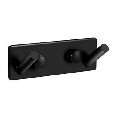 Imagen de Ambrosya Toallero de Acero Inoxidable en Negro Armario Baño Gancho Ropa Set Soporte Toalla (Acero (Negro), 2 Ganchos)