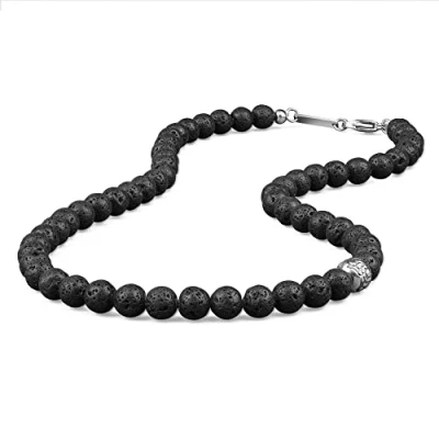 Imagen de GAVU Collar de Piedras Naturales y Cristal para Hombre con Cuentas Piedra Lava Perla Amuleto Fleur lis 50cm