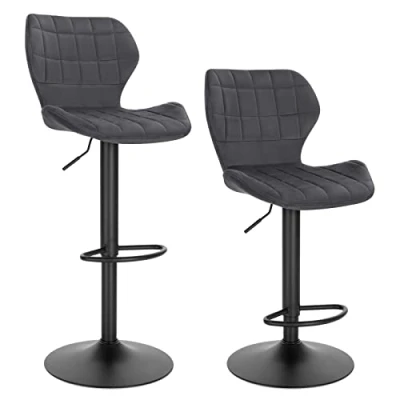Imagen de WOLTU 2X Taburete de Bar Giratorio 360 Taburetes Altos Terciopelo con Respaldo y Reposapiés Silla Barra Cocina Ajustable en Altura 60 82 cm, Gris Oscuro BH324dgr 2