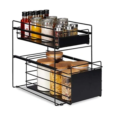 Imagen de Relaxdays Organizador, 2 Cestas, Estantería extraíble Cocina y Baño, 39,5x25x40,5 cm, Color Negro, Acero, 1 Pieza