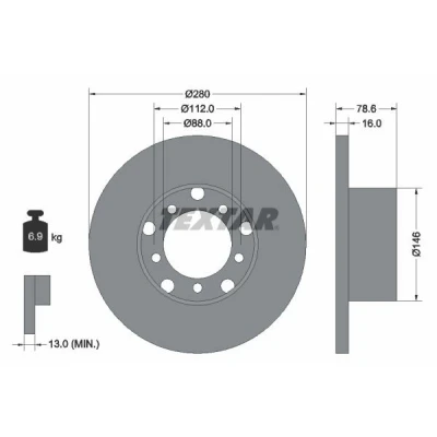 Imagen de TEXTAR 93012400 Disco de freno 280 16 05/10 112 macizo sin perno sujeción rueda, buje rueda