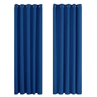 Imagen de Deconovo Cortinas térmicas para Interiores, Opacas y aislantes, Color Liso, 2 Unidades, con Ojales, 168 x 229 cm (Ancho Alto), Azul electrónico