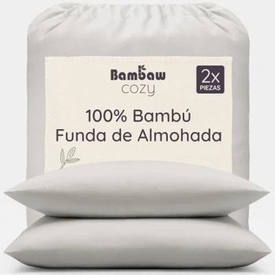 Imagen de Fundas de Almohada Bambú Gris 40x80 cm Tacto Suave y Fino 2 x Funda Antiácaros Tejido Transpirable Pillow Case Cojín Bambaw