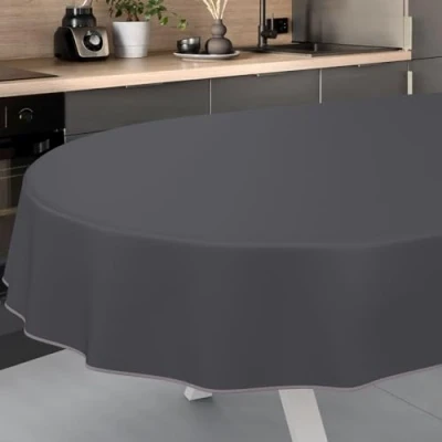 Imagen de ANRO Mantel de Hule Lavable, para jardín, Exterior e Interior, Ovalado, 200 x 140 cm, con Dobladillo, Antracita