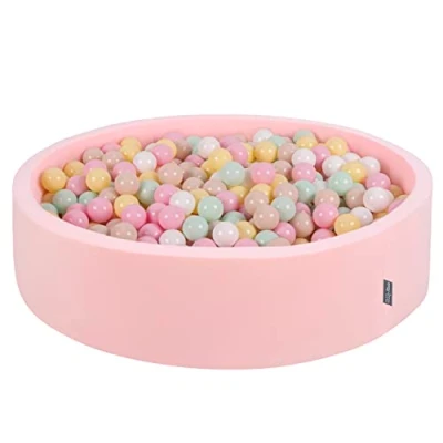 Imagen de KiddyMoon Piscina De Bolas 120X30cm/200 Redondo Grande para Ninos,Hecha En La UE, Rosa: Beige Pastel/Amarillo Pastel/Blanco/Menta/Rosa Claro