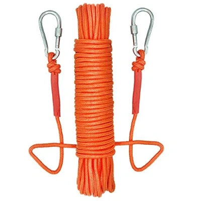 Imagen de Cuerda 20m de Largo, 6mm / 8mm Diámetro Tejiendo con 2 Mosquetón, 150kg 250kg Multiusos Pesca para Usos al Aire Libre, Camping Rescate Incendios (6mm Diámetro, Naranja)