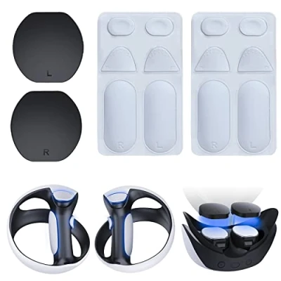 Imagen de TiMOVO Juego de Accesorios Protectores Compatible con PS VR2, Cubiertas Protectoras Lente Resistentes al Polvo y Almohadillas Silicona Controladores Cómodo Agarre, Negro Blanco