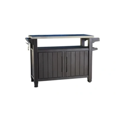 Imagen de Keter Mueble Barbacoa Grande para terraza o jardín Exterior con Ruedas, Capacidad 207 litros, Color Marrón
