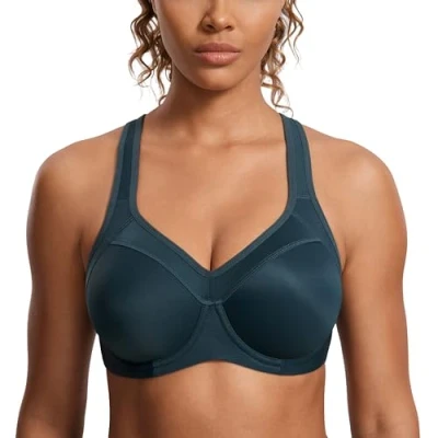 Imagen de SYROKAN Sujetador Deportivo Alto Impacto con Aros y Forro Ligero para Mujer Verde Oscuro del Bosque 90C