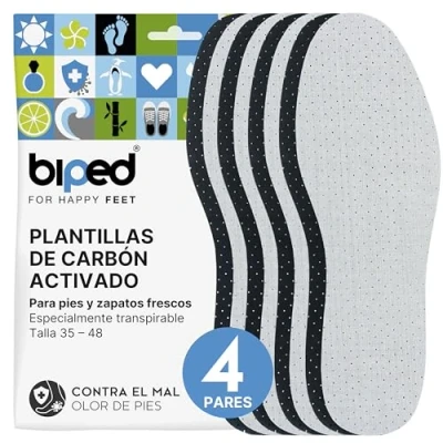 Imagen de biped 4 pares de plantillas carbón activo con acolchado látex para una regulación climática, higiene y frescor en el calzado los pies z2727 (42)