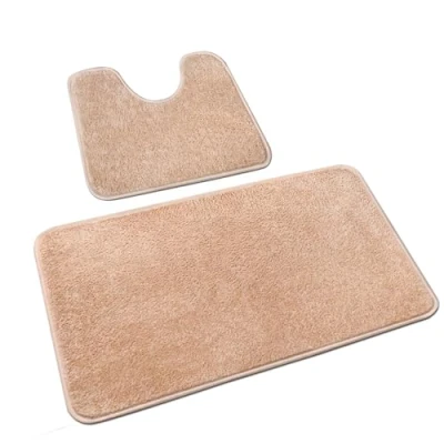 Imagen de Rururug Juego de Alfombrillas baño Microfibra Lavable, 2 Antideslizantes para e Inodoro, Alfombra Beige, 50 x 80 cm + 40