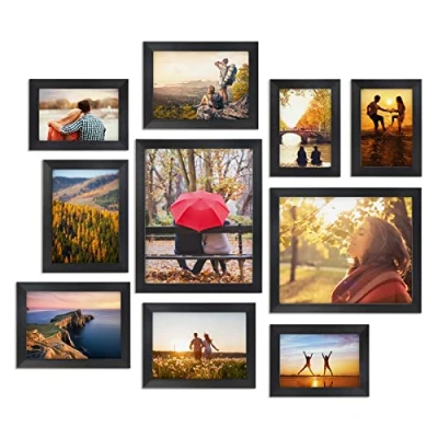 Imagen de Giftgarden Marcos de Fotos Multiplesb para Pared o Mesa, Conjunto Portafotos Negros Diferentes Tamaños, Set 10(2 20x25, 4 10x15 y 13x18)