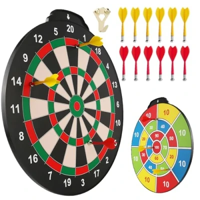 Imagen de Juego de Dardos magnéticos Esjay, Seguro para niños, Juguete Regalo Interiores y Exteriores, con 12 Doble Cara, Diana 18 Pulgadas tamaño Grande